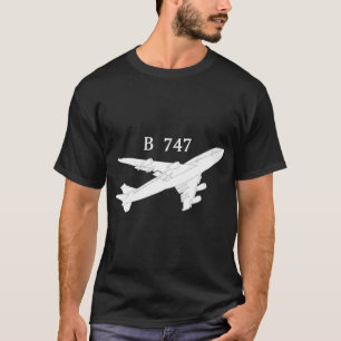747 Avião Camisa Traçada Mão Plano Gráfico de Terr