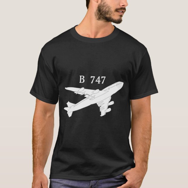 747 Avião Camisa Traçada Mão Plano Gráfico de Terr (Frente)