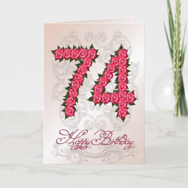 74.o cartão de aniversário com rosas e folhas (Frente)