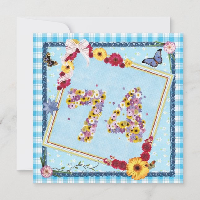 74.o flores do Convite de aniversário, borboletas (Frente)