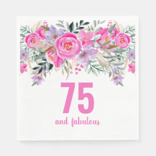 75º aniversário dos guardanapos florais cor-de-ros