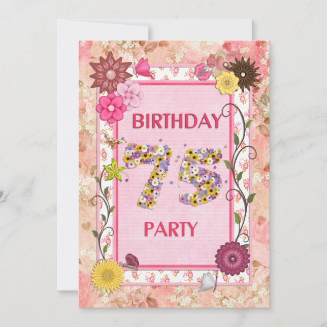 75º convite de aniversário com quadro floral (Frente)