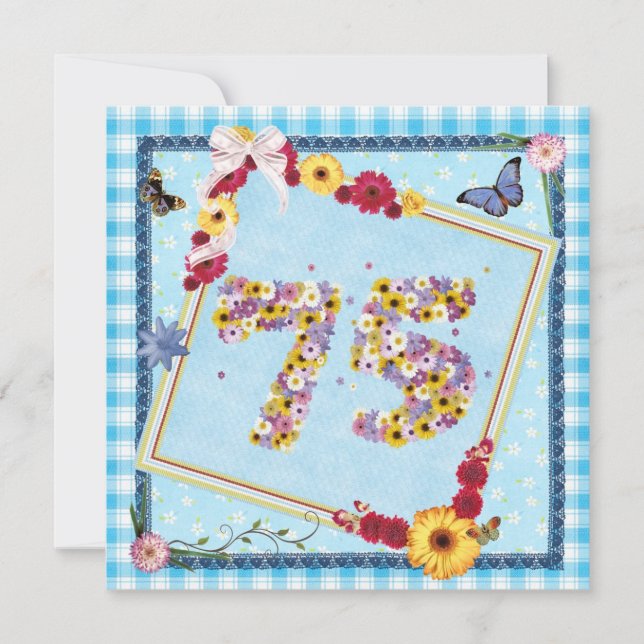 75.a flores do Convite de aniversário, borboletas (Frente)