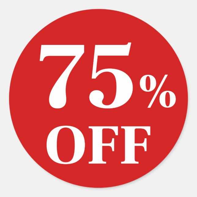 75% OFF Adesivo Redondo Clássico de Fundo Vermelho (Frente)