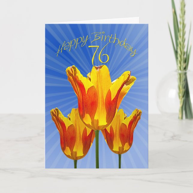 76.º Cartão de aniversário, tulipas cheio de sol (Frente)