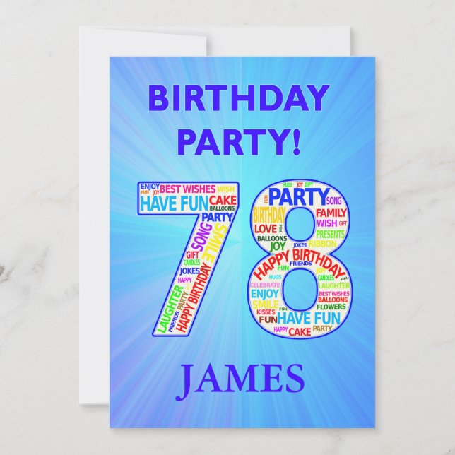 78º Convite de aniversário Adicionar um Nome (Frente)