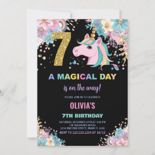 7 Birthday Unicorn Birthday - Convites de Aniversá
