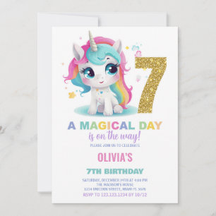 7 Birthday Unicorn Birthday - Convites de Aniversá