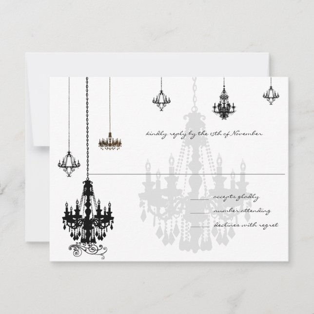7 Cartões RSVP de Casamento de Chandeliers Pretos (Frente)
