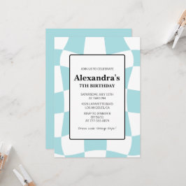 7 de convites Retro Checkered Blue