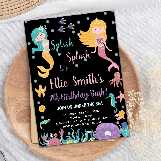 7 debaixo do mar Convites de Sereia Loira (7th Under the sea Blond Mermaid Invitations)
