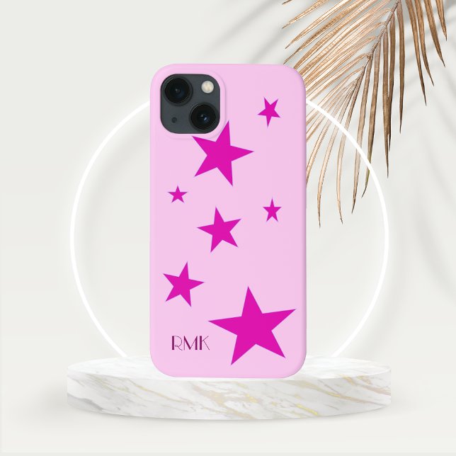 7 Estrelas Fuchsia e texto rosa personalizado (Seven Fuchsia Stars with Initial Monogram on Gold Frond Mockup)