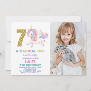 7 Rainbow Unicorn Aniversário Convites com foto