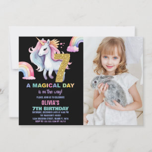 7 Rainbow Unicorn Aniversário Convites com foto
