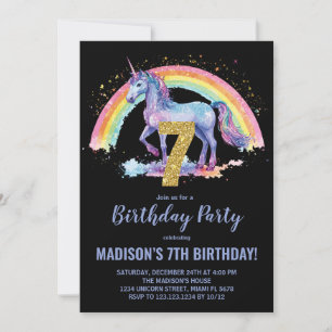 7 Rainbow Unicorn - Convites de aniversário