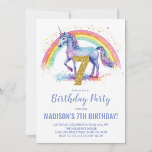 7 Rainbow Unicorn - Convites de aniversário
