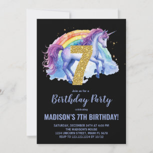 7 Rainbow Unicorn - Convites de aniversário