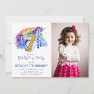 7 Rainbow Unicorn - Foto de Convites de Aniversári