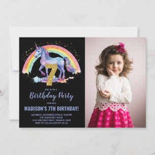 7 Rainbow Unicorn - Foto de Convites de Aniversári