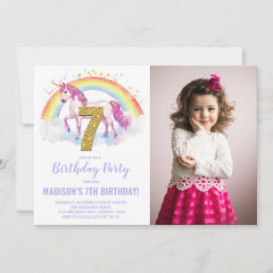 7 Rainbow Unicorn - Foto de Convites de Aniversári