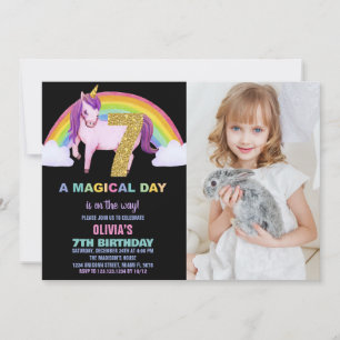 7 Rainbow Unicorn - Foto de Convites de Aniversári