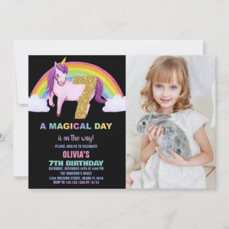 7 Rainbow Unicorn - Foto de Convites de Aniversári