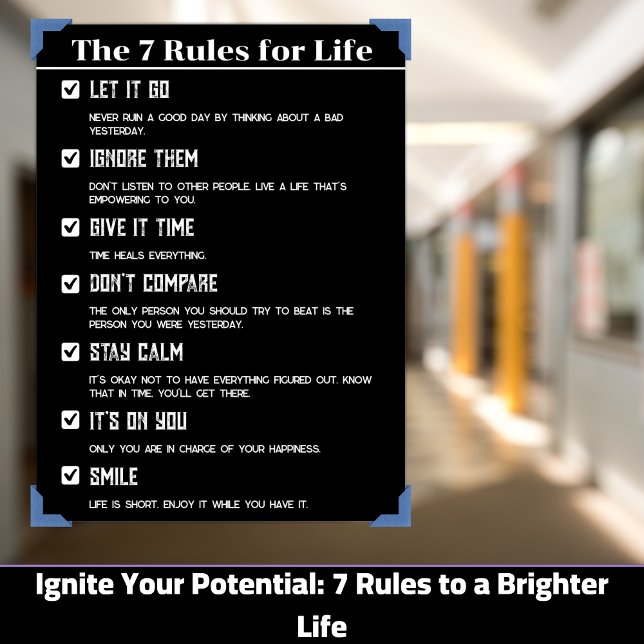 7 Regras de vida Poster motivacional, 12"x18" Inch (Ignite Your Potential: 7 Rules to a Brighter Life)