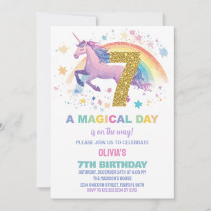 7 Unicorn - Convites de Aniversário