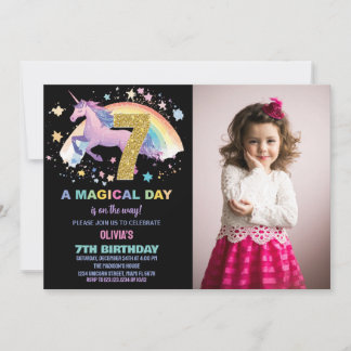 7 Unicorn - Convites de Aniversário com foto
