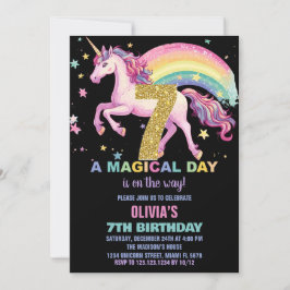 7 Unicorn - Convites de Aniversário em Preto