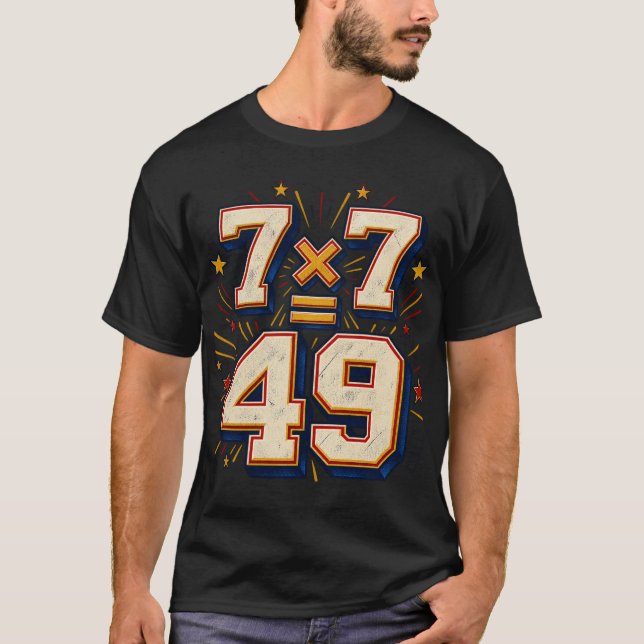 7 x 7 = 49 Camiseta Retro de Matemática (Frente)
