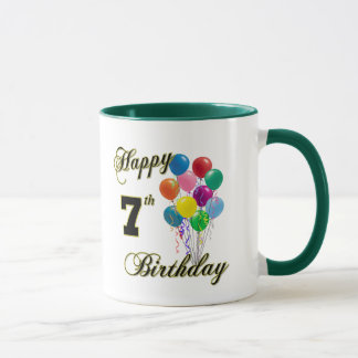 7os canecas e copos felizes de café do aniversário