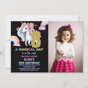 8º Convites de Aniversário do Rainbow Unicorn com