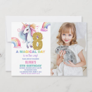8º Convites de Aniversário do Rainbow Unicorn com