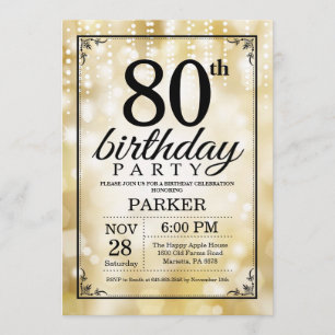 80 Aniversário Convite Dourado Glitter