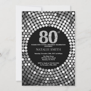 80 Aniversário do Convite Preto e Silver