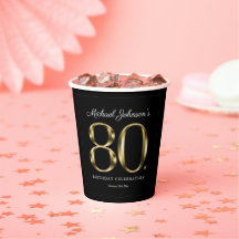 80 Birthday Black Typografia Dourada Elegante
