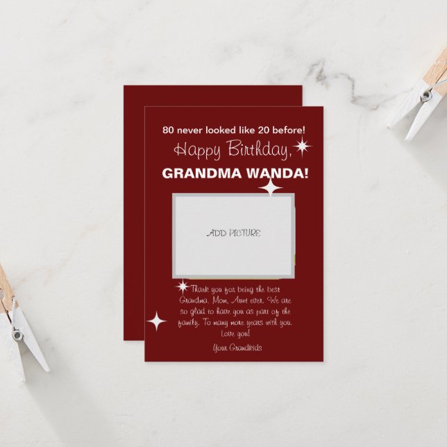 80 Birthday Card Saudação Estilo de Elegância Maro (Frente/Verso In Situ)