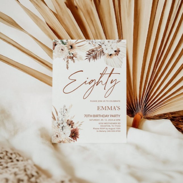 80 Birthday Convite Boho Pampas (Criador carregado)