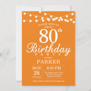 80 Birthday - Convite Laranja