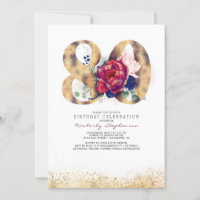 80 Birthday Convite Marinho Azul e Borgonha