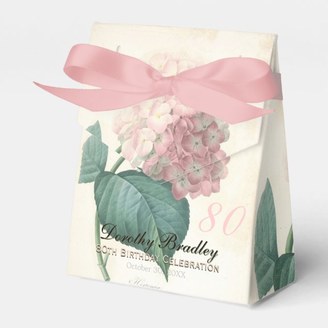 80 Birthday Hydrangea Custom Obrigado Caixa de Fav (Frente)
