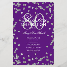 80 Birthday Programa Silver Purple Glitter Menu