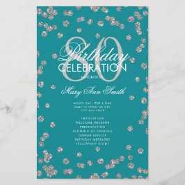 80 Birthday Programa Silver Teal Glitter Menu