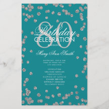 80 Birthday Programa Silver Teal Glitter Menu