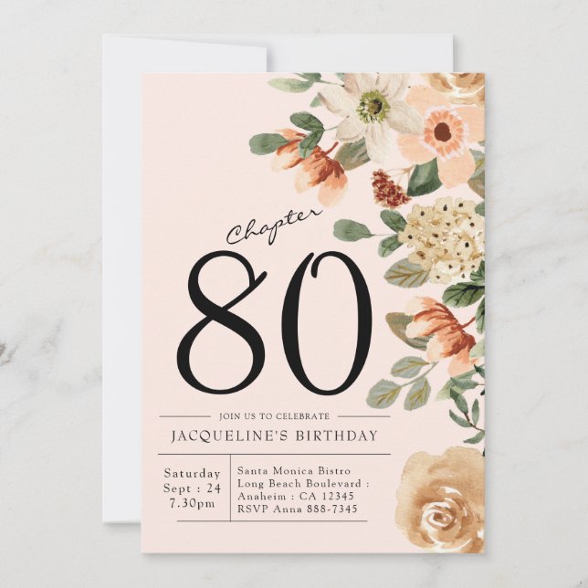 80 Birthday Vintage Convite Floral (Frente)