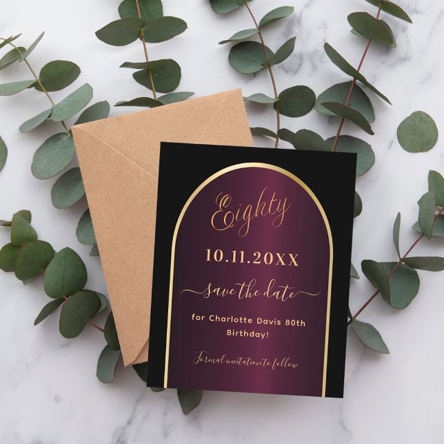 80 de aniversário de burgundy preto salve o cartão (Criador carregado)