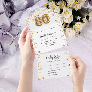 80 de aniversário do partido White Gold stars RSVP