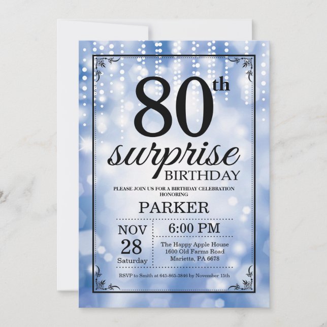 80 de Surpresa - Glitter Azul de Convite de Aniver (Frente)