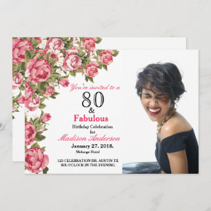 80 e Fabuloso Floral Convites de aniversário de